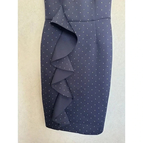 NWT BETSY & ADAM One Shoulder Ruffle Grommet Sheath Dress Navy Metal Stud Sz 8 - Picture 4 of 9